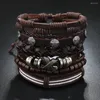 Bracelets de charme 6 pièces Vintage peau de vache tissé corde cuir pour hommes Punk X-lettres pentagramme bois perle bracelet ensemble