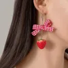 Dangle Earrings Salircon Korean Cute Bow Drop Fashion Y2K Acrylic Strawberry Pendant For Women Romantic Charm Jewelry