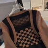Frauen S Pullover Herbst Winter Gefälschte Zwei Schachbrett Quadrat Kragen Kurze Strickwaren Pullover Für Vintage Gestrickte Laterne Hülse Zu