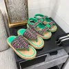 Top Quality Flat Slippers Women's Luxury Designer Summer Beach Grass Weaving Slides Sandals Ankle Strap Towel Flip Flop Sandals Open Toe Holiday Flats Sandal Factory