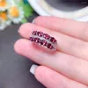 Cluster Rings MeiBaPJ Natural Red Garnet Gemstone Fashion Double Row Ring For Women Real 925 Sterling Silver Charm Fine Wedding Jewelry