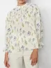 Blusas femininas românticas floral impresso camisa gola enrugada elástico plissado punhos 2024 primavera verão blusa feminina