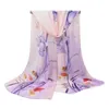 Scarves Women Thin Silk Scarf Summer Sunscreen Lotus Print Beach Towel Chiffon Shawl Soft Long Georgette Muslim Hijab Cap N56