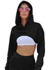 Felpe con cappuccio da donna Felpa con cappuccio da donna da donna Felpa con cappuccio Crop Top Tinta unita Manica lunga Super Pullover Felpa Punk Hip Hop Rave Cloth