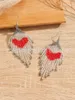 Brincos pendurados com borla de contas tecelagem à mão amor vermelho boêmia moda simplicidade liga contas de arroz