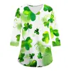 Kvinnors T-skjortor Irish St. Patrick's Day T-shirt Carer 7/4 Sleeve V-Neck Sleep Top Pullover National Clothing Ropa de Mujer