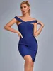 Casual Dresses Women's European Style Wear Elastic Sexy Straight Shoulder Lady Bandage Celebrity Cocktail Party