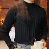 Herrtröjor Spring Autumn Slim Fit Solid Jacquard Pullover Tröja Långärmning Knitkläder Brittiska mångsidiga avslappnade för manliga tees toppar