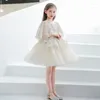 ガールドレスシャンパンチュールガールフォーマルプリンセスガウン結婚式パーティーのためのスパンコールレースフラワー