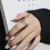 Klobiger mehrschichtiger Ring aus 925er Sterlingsilber, koreanisch, trendig, minimalistisch, schlicht, poliert, schlichte Öffnung, verstellbarer breiter Ring für Damen 240103