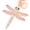 Porte-clés mignon strass cristal rose grandes ailes libellule porte-clés Animal porte-clés porte-anneau sac pendentif porte-clés