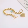 18k Gold T Brand Gold Charm Classic Blue Drip Oil Full Diamond Love Heart Ot Buckle Bracciale per donne