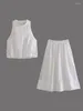 İş Elbiseleri Kumsvag 2024 Kadınlar Yaz 2 parça Setler tatlı katı nakış bluzları üst ve etekler dişi zarif sokak iki takım elbise kıyafetleri