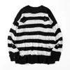 Men's Sweaters Black Stripe Men Pullover Hole Knit Jumpers Oversized Sweatshirt Harajuku Long Sleeve Tops