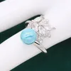 925 Sterling Silver Jewelry Set for Women Bride Blue Pearl Armband Pierced Earrings Halsband Pendant Ring Wedding Present 4pcs 240103