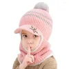 Beralar Kış Kids Beanie Şapkalar Peluş Peluş Astar Örme Kapak Çocuklar Kız Kızlar Açık Rüzgar Geçirmez Yüz Maskesi Kapak Boyun Isıtıcı