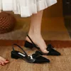 Sandals Pointed Toe For Women Black Bow Footwear No Heel Closed Summer 2024 Ladies Shoes Flat Rubber Anti Slip Asian Size F