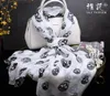 100 Silk Scarf Shawl Hangzhou Silk Soft and Elegant Black Skull White Scarf Lads Long Shawl Spring Autumn19576633