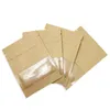 Saco de papel kraft com janela transparente, saco de armazenamento de alimentos, bolsas reutilizáveis, material de amostra, chá, café, pacote hatdf