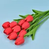 Flores decorativas pu mini tulipa simulação flor decoração de casamento seda casa planta falsa