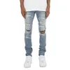 Stijl hete boorgat zwarte heren jeans persoonlijkheid slanke stretch heren jeans