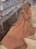 Ubranie etniczne 15 kolorów z kapturem muzułmańską sukienkę 2PCS Suit Suit Women Modlitwa odzież Jilbab Abaya Long Khimar Ramadan Suknia Islamskie ubrania