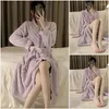 Frauen Nachtwäsche Rüschen Robe für Frauen Gürtel Fleece Night trägt Nachtnachtdress Winter Pyjama Solid Nighthut Langarm Warm warmes Hauswaren 2024