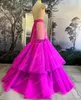 Dresses Fuchsia Two Pieces Prom Dresses Women Puffy Aline Front Open Tiered Ruffled Tulle Skirt Strapless Sweetheart Pleated Rufflestop