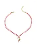 Collier de perles rouges à la mode, pendentif béquille, cadeau de noël, cloches colorées, bijoux de fête tendance, vacances, 2024