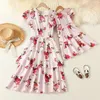 Family Look Mom and Daughter Dresses Summer Mother Kids Girls Short Sleeve Long Dress Party Wedding Costume Clothes Outfits 240104