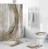 Marmor vit duschgardin set med icke -slip matta badmatta modern badrumsgardiner toalettlock täcker heminredning 2205053900422