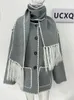 UCXQ Large Stocks Same Day Shipment Cloak Woolen Overcoat Knitted Tassels Shawl Mixed Color Single Breasted Long Coat Fall 240103