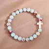 Bracelet élastique en pierre colorée, croix, perles faites à la main, pour femmes et hommes, Bracelet de guérison énergétique, chance, prière, bijoux cadeaux