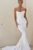 Simple White Satin Mermaid Wedding Dresses Sleeveless Long Sexy Bridal Gowns Pleats Strapless Beach Bride Dress 2024 Summer