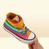 Barnskor för tjej Autumn New Children039S Hightop Canvas Shoes Casual Wild Boys Sneakers Girls Rainbow Shoes 2012012977320