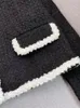 2024 Spring Black Contrast Kolor Kolor Tweed Kurtka Długie rękaw przyciski szyi z pojedynczych piersi kurtków Krótka warstwa marca M3D281648