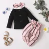 Ensembles de vêtements 3-24M Né bébé fille vêtements enfant en bas âge tenue bouton noir haut rayé rose pantalon imprimé enfants filles