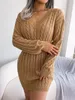 Tasarımcı INS Style Sonbahar ve Kış Koleksiyonu Bel Kevsi Elbise Uzun Kollu Örgü Gevşek Bel Kalça Elbise V Yaka Kazak Elbise
