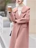 Kvinnors dikerockar Autumn Winter Temperament Woolen Coat för kläder Solid Color Doll Collar Mid-Length Jacket Felose ZM338