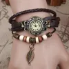 Orologi da polso da donna, ragazza, orologi vintage, con cinturino a foglia, orologio da polso in lega, stile etnico, retrò, rotondo, al quarzo