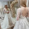 Abito da sposa a sirena in pizzo Boho con gonna staccabile Illusione Abiti da sposa da spiaggia con maniche lunghe scollo a V profondo senza schienale sexy 2024 Abiti da sposa primavera estate