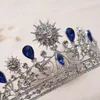 Luxury Elegant Blue Rhinestone Bridal Tiara Crystal Wedding Quinceanera Tiaras and Crowns Pageant Tiara Hair Smycken Tillbehör 240102