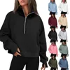 Lu- automne/hiver ensemble de Yoga sweat à capuche demi-fermeture éclair pull de sport pour femmes blazer ample Fitness manteau polaire court sweat-shirt