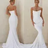 Simple White Satin Mermaid Wedding Dresses Sleeveless Long Sexy Bridal Gowns Pleats Strapless Beach Bride Dress 2024 Summer