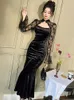 Casual Dresses Sexy Cheongsam Qipao Prom Dress Women Chinese Style Elegant Sheer Lace Hollow Velvet Fishtail Long Robe Birthday Party