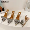 Eilyken Spring Autumn Crystal Sequined Bowknot Silver Women Pumps Low High Heels PVC Transparent Sandals Party Wedding Prom Shoe 240103