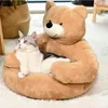 Süper yumuşak köpek yatak sevimli kış sıcak ayı kucak kedi uyuyan paspas yarı kaplı köpek yavrusu kedi peluş yuva yastık kanepe evcil hayvan malzemeleri 240103