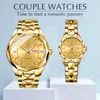 Horloges Binbond Business Gold Couple Items voor geliefden Dames Heren Waterdicht roestvrij staal Gouden sets horloges Hem en haar