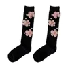 Women Socks Girls Cotton Knee High Japanese 3D Knitted Pink Flower School Student Thin Long 37JB