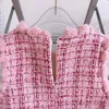 Vestidos da menina bonito do bebê meninas tweed bolso colete vestido para crianças da criança sem mangas pom bolas rosa outono inverno cintura casaco roupas